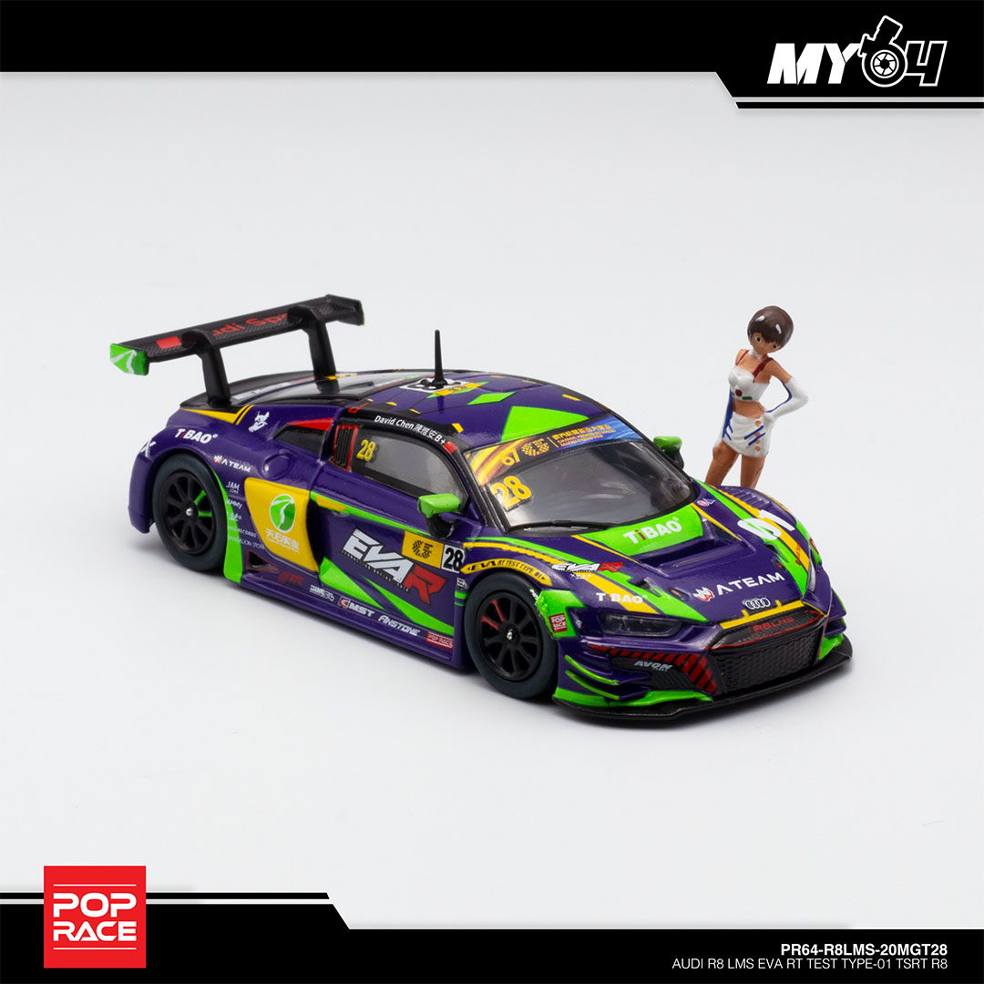 POP RACE PR64-R8LMS-20MGT28 アウディ R8 LMS エヴァ RT 初号機 TSRT R8 Macau GT Cup 2020（綾波レイ RQ フィギュア付） ※1/64スケール
