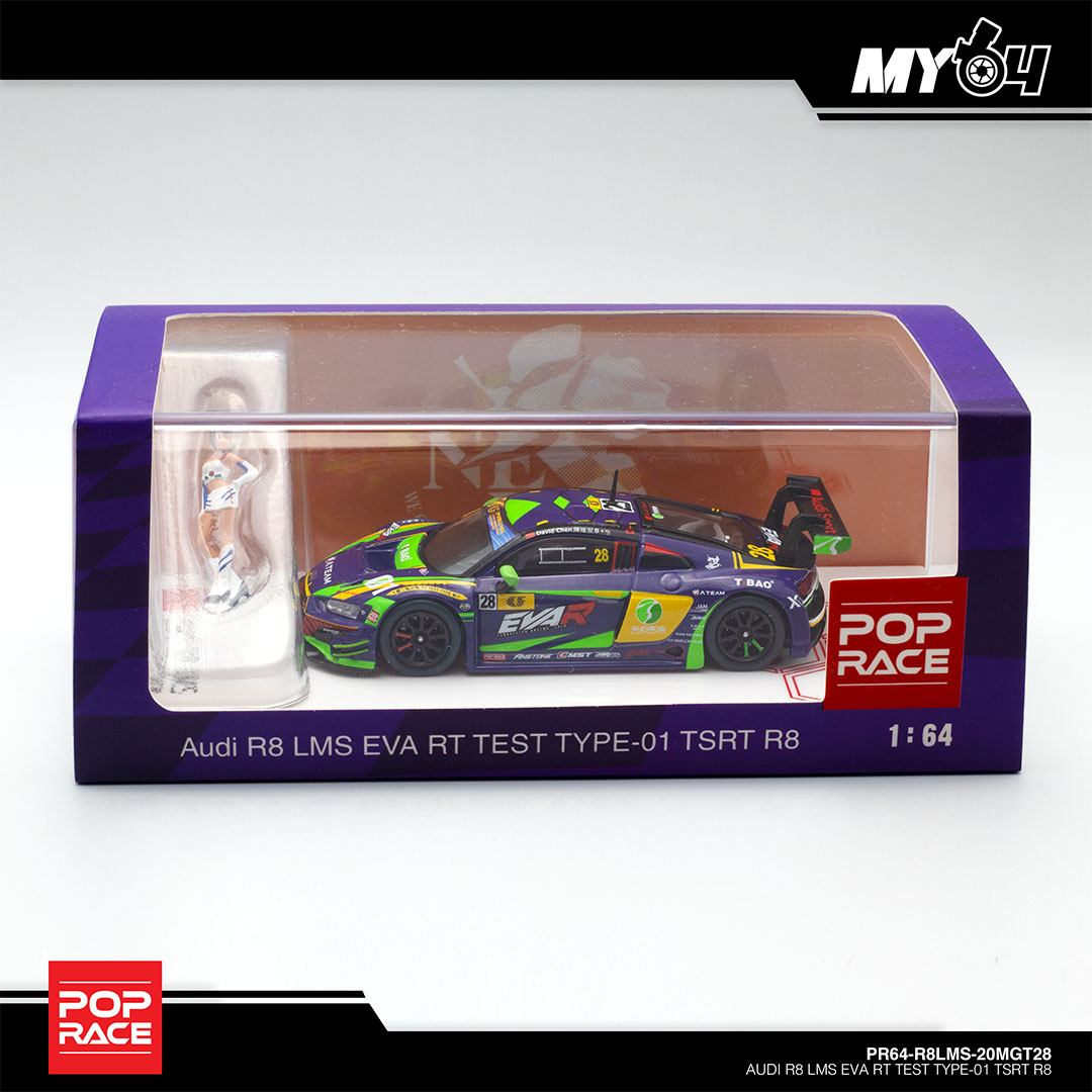 POP RACE PR64-R8LMS-20MGT28 アウディ R8 LMS エヴァ RT 初号機 TSRT R8 Macau GT Cup 2020（綾波レイ RQ フィギュア付） ※1/64スケール