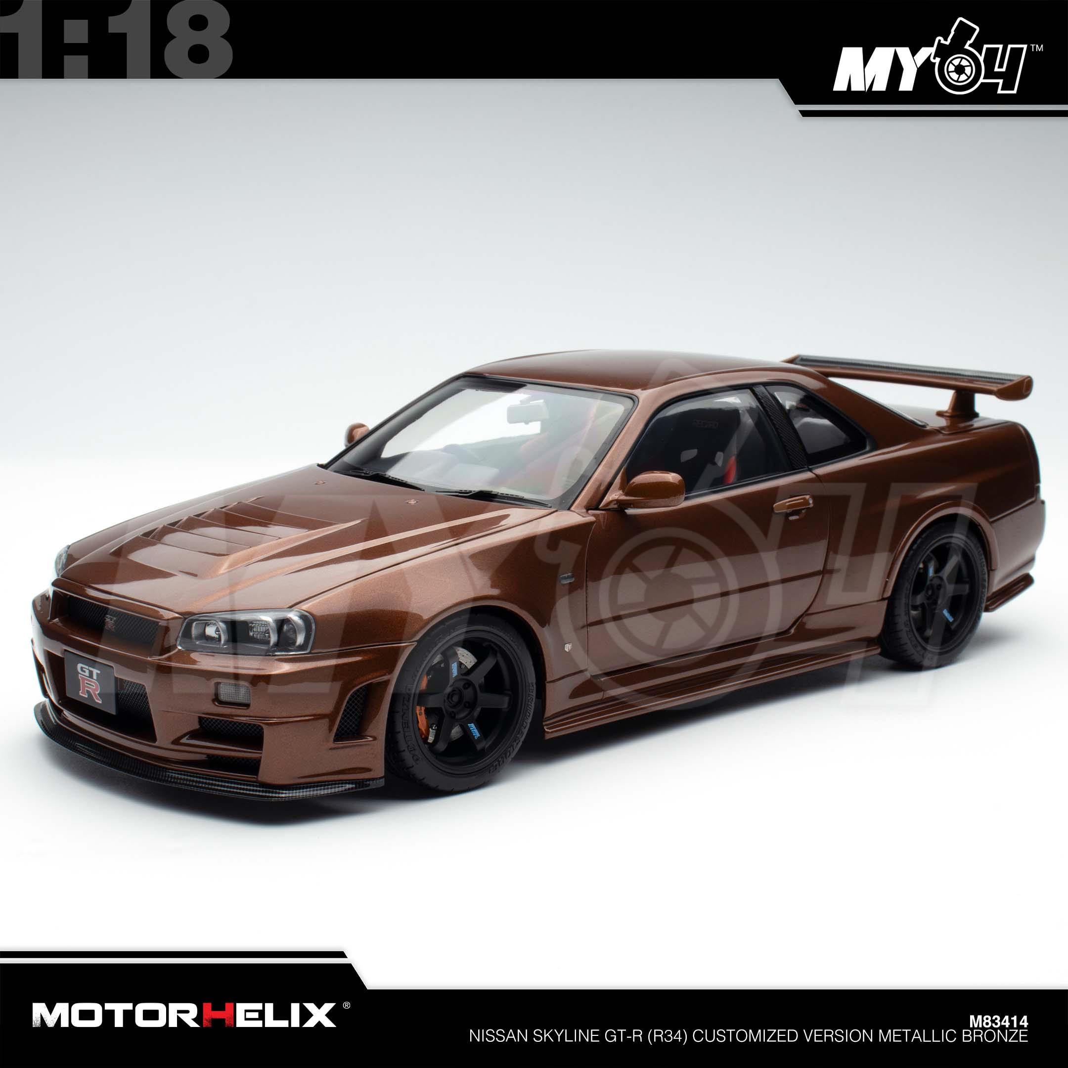 1:18 MOTORHELIX Nissan Skyline GT-R (R34) Customized Version Metallic Bronze