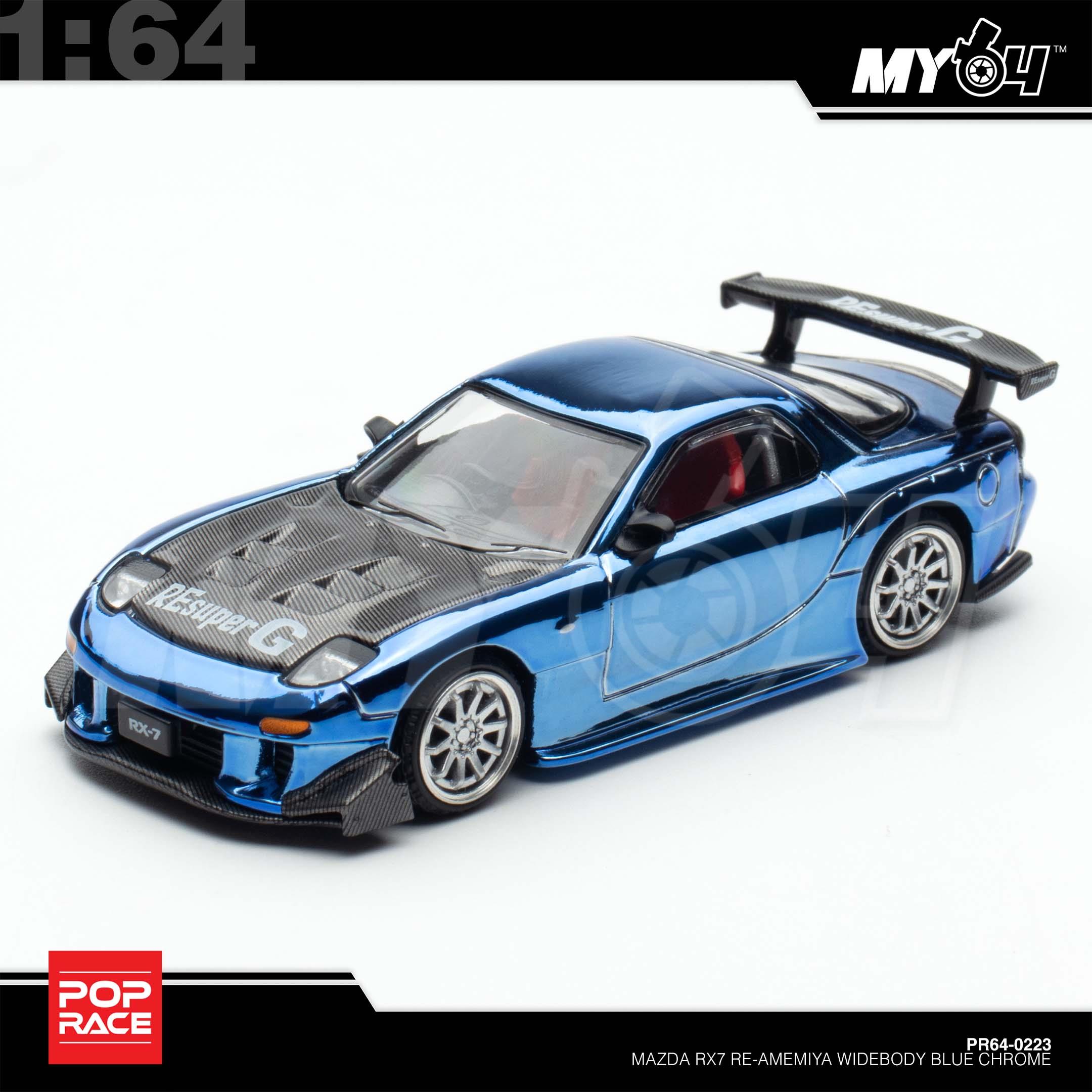 1:64 POP RACE Mazda RX7 Re-Amemiya Widebody Blue Chrome