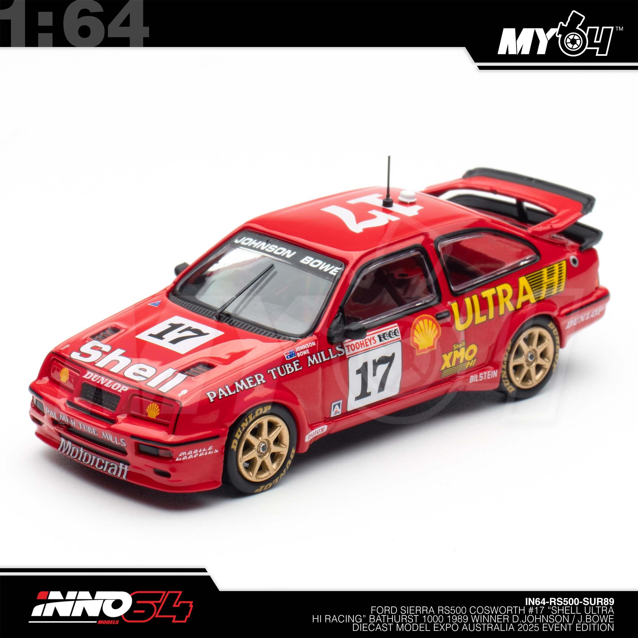 1:64 INNO64 Ford Sierra RS500 Cosworth #17 "Shell Ultra Hi Racing" Bathurst 1000 1989 Winner D.Johnson / J.Bowe Diecast Model Expo Australia 2025 Event Edition