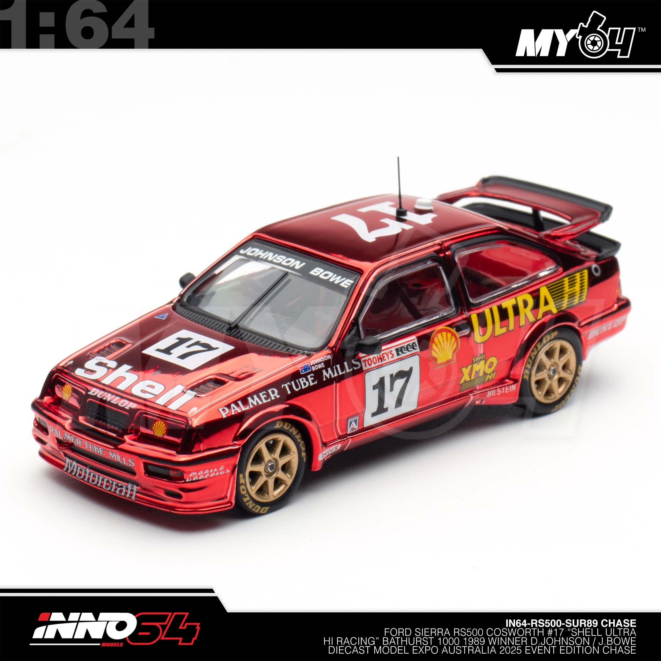 1:64 INNO64 Ford Sierra RS500 Cosworth #17 "Shell Ultra Hi Racing" Bathurst 1000 1989 Winner D.Johnson / J.Bowe Diecast Model Expo Australia 2025 Event Edition Chase