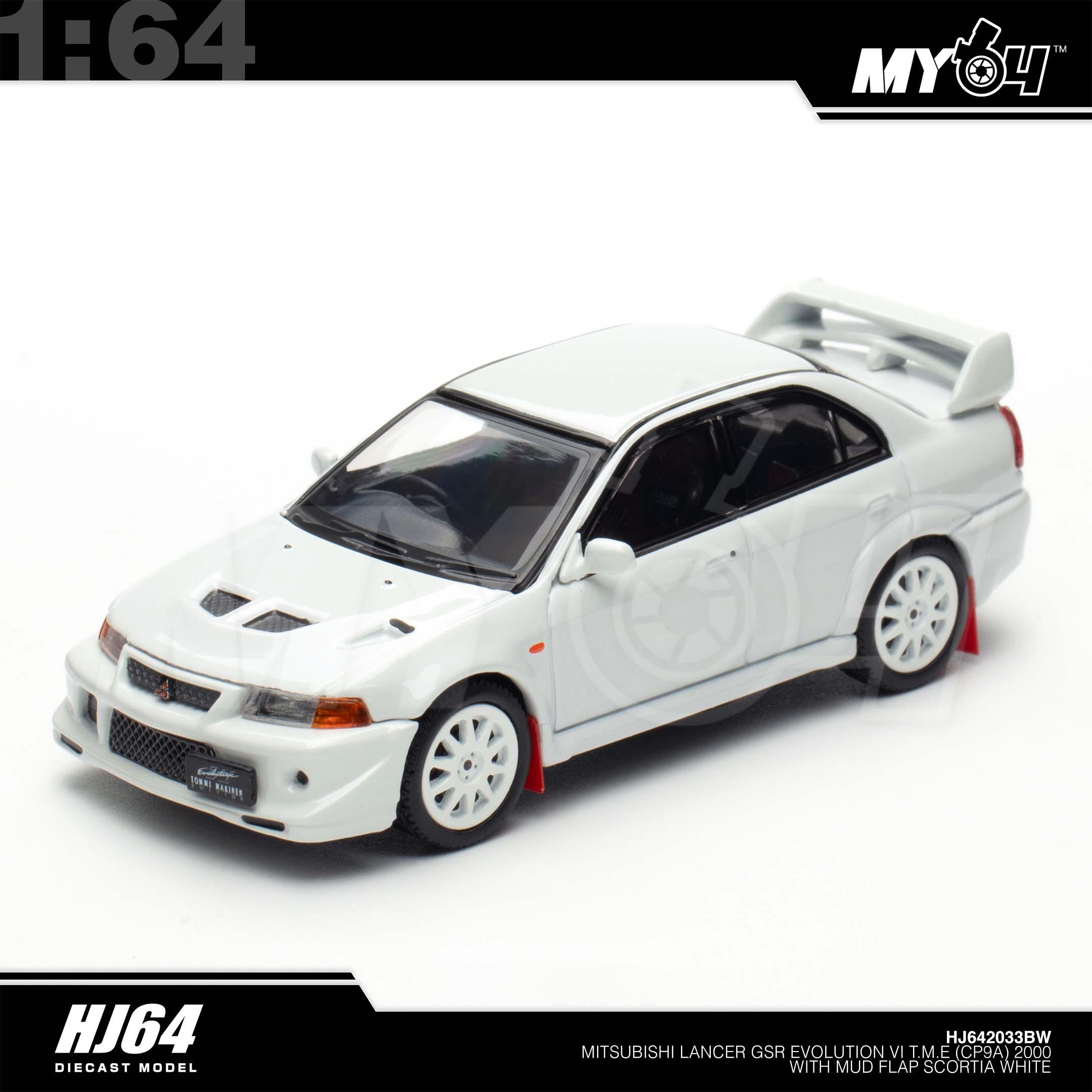 1:64 HOBBY JAPAN Mitsubishi Lancer GSR Evolution VI T.M.E (CP9A) 2000 with Mud Flap Scortia White
