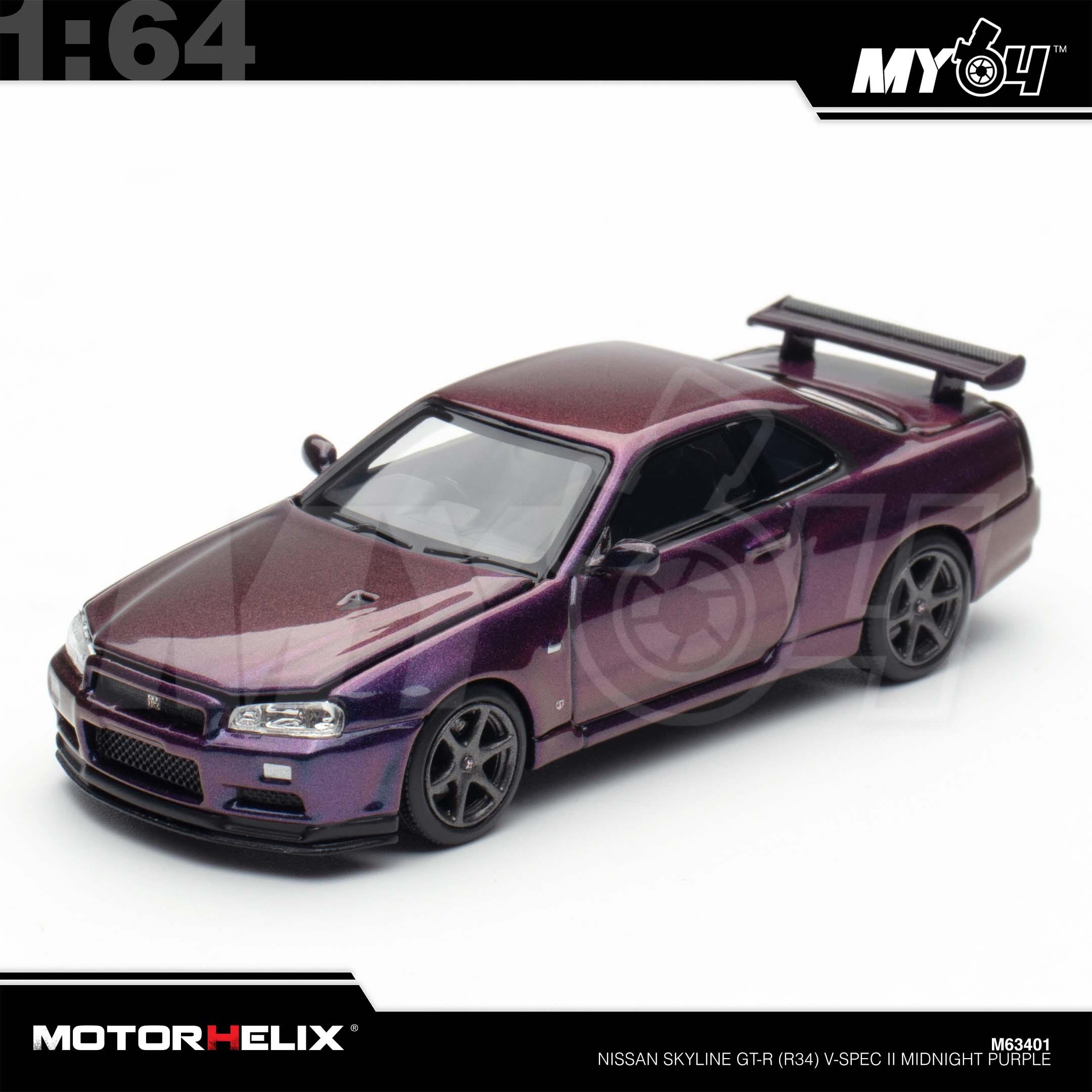 1:64 MOTORHELIX Nissan Skyline GT-R (R34) V-Spec II Midnight Purple
