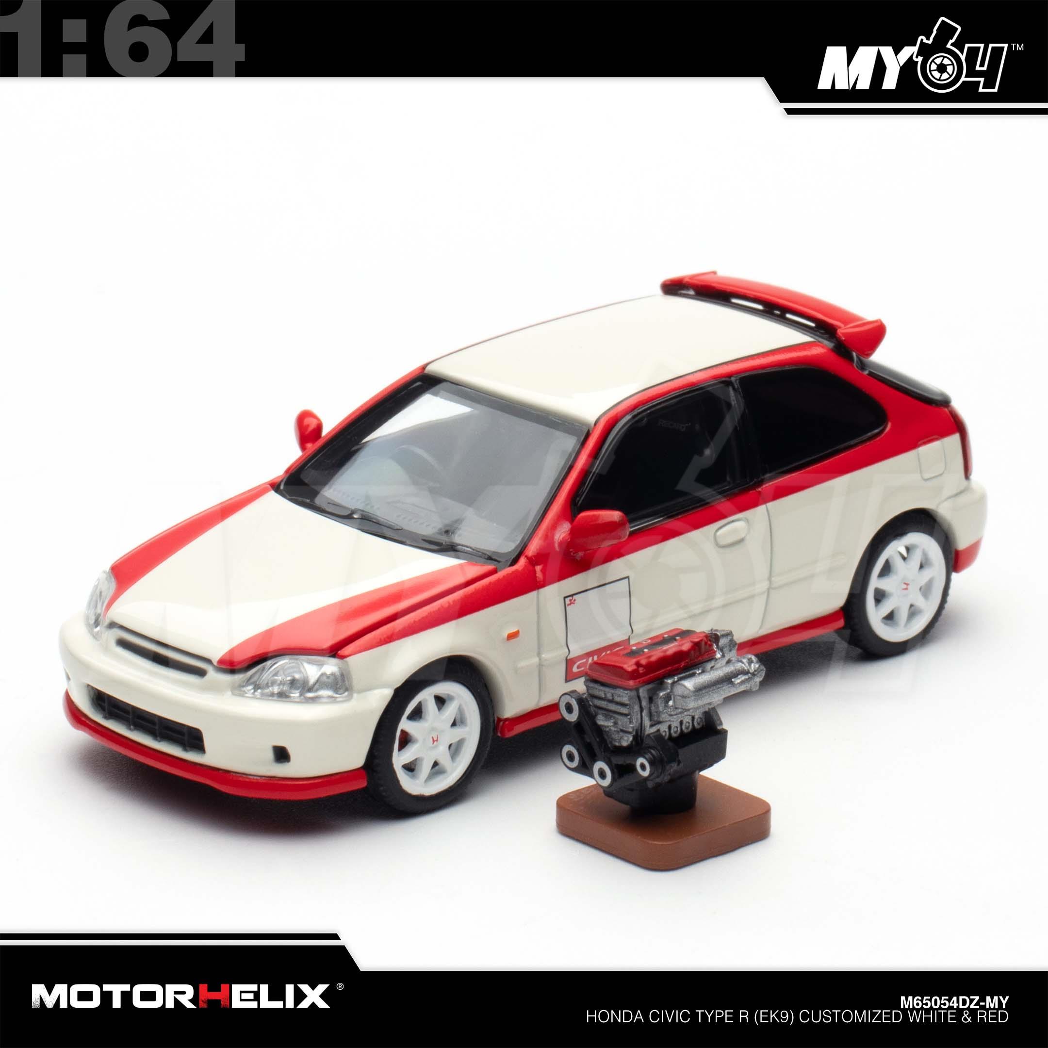1:64 MOTORHELIX Honda Civic Type R (EK9) Customized White & Red