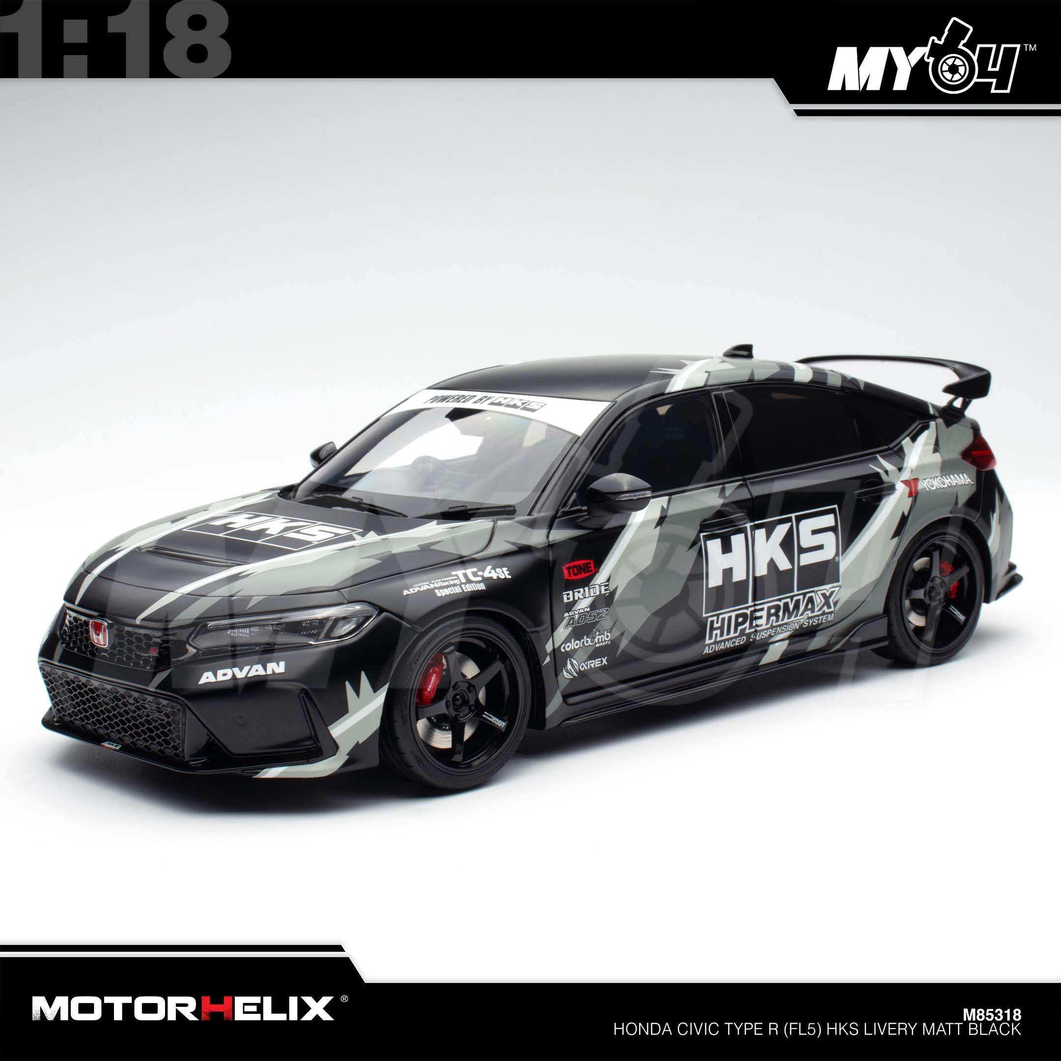 1:18 MOTORHELIX Honda Civic Type R (FL5) HKS Livery Matt Black