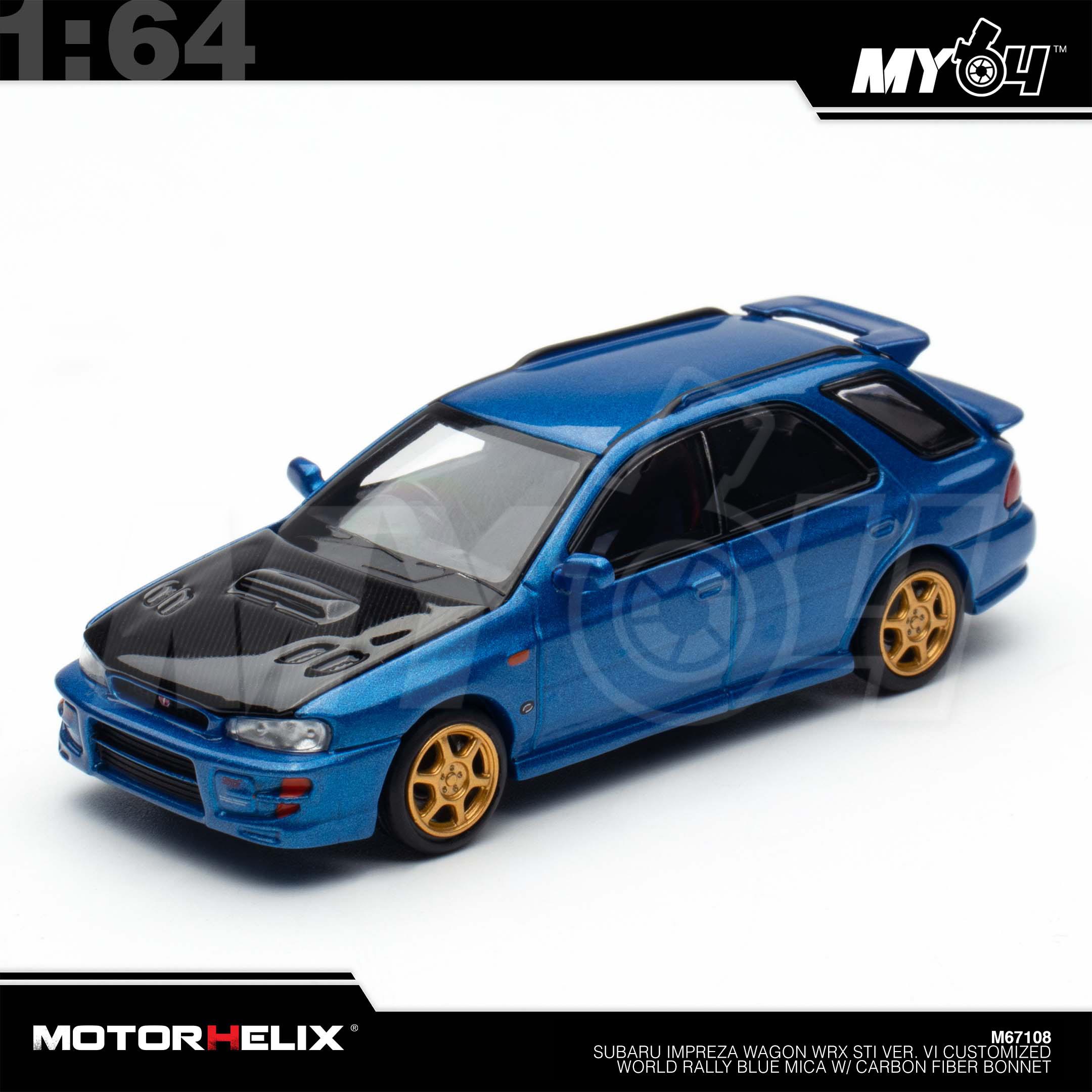 1:64 MOTORHELIX Subaru Impreza Wagon WRX STi Ver. VI Customized World Rally Blue Mica w/ Carbon Fiber Bonnet