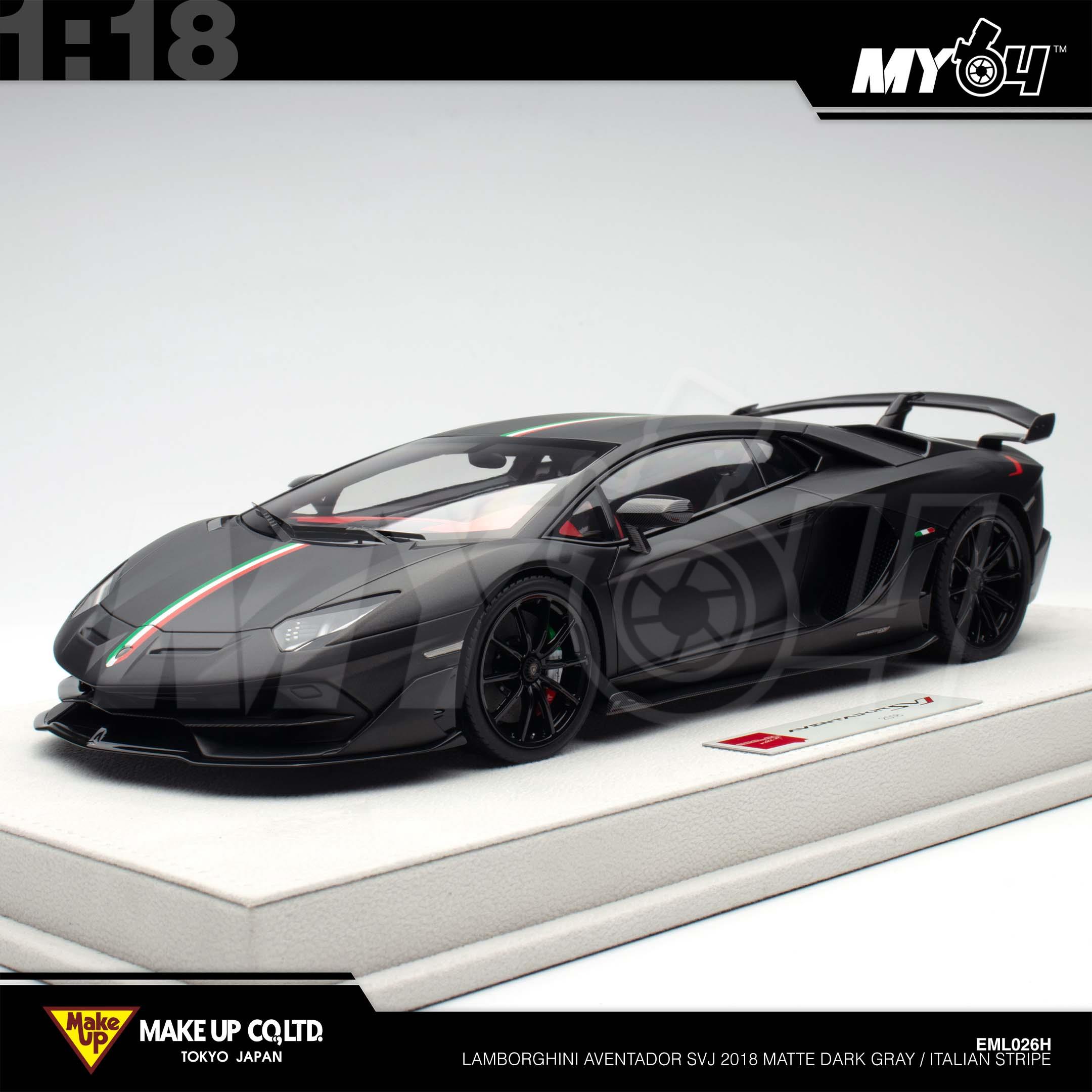 1:18 MAKE UP Lamborghini Aventador SVJ 2018 Matte Dark Gray / Italian Stripe
