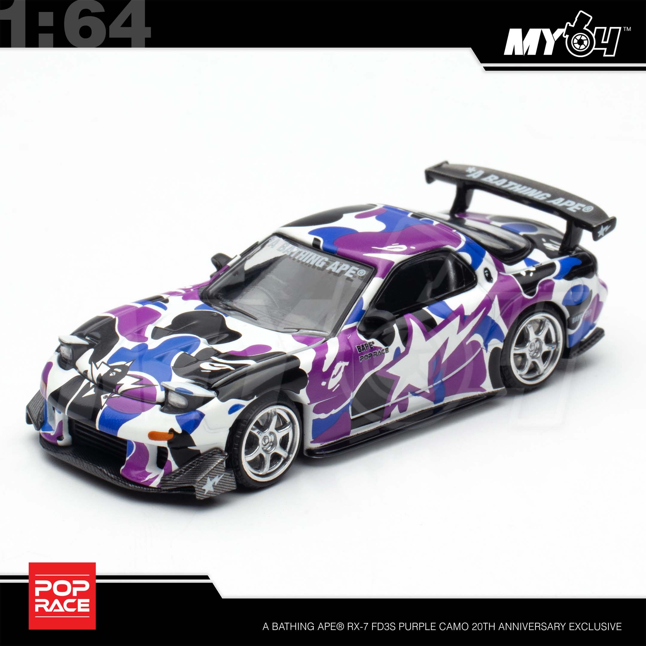 1:64 POP RACE A Bathing Ape® RX-7 FD3S Purple Camo 20th Anniversary Exclusive