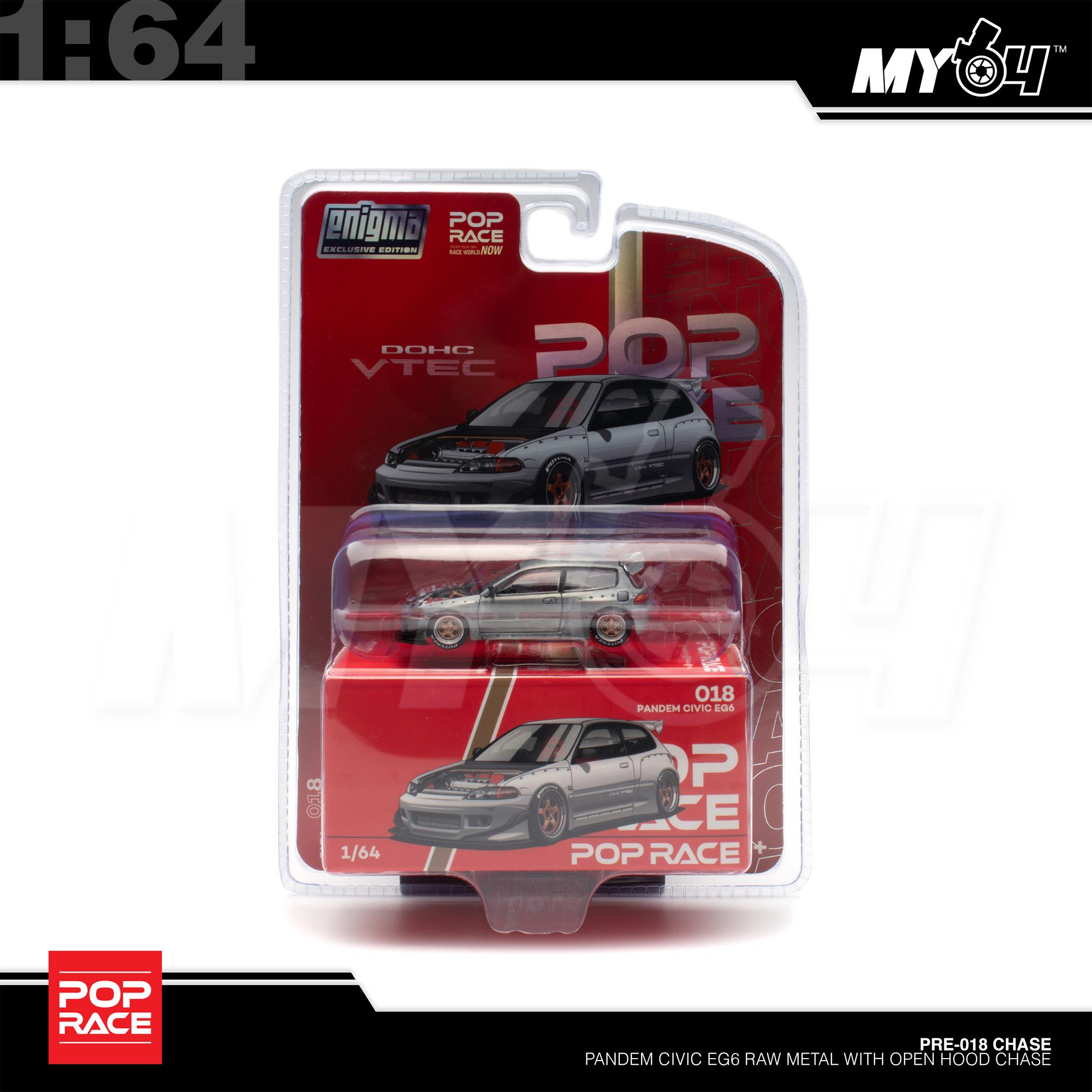 1:64 POP RACE Pandem Civic EG6 Raw Metal with Open Hood Chase