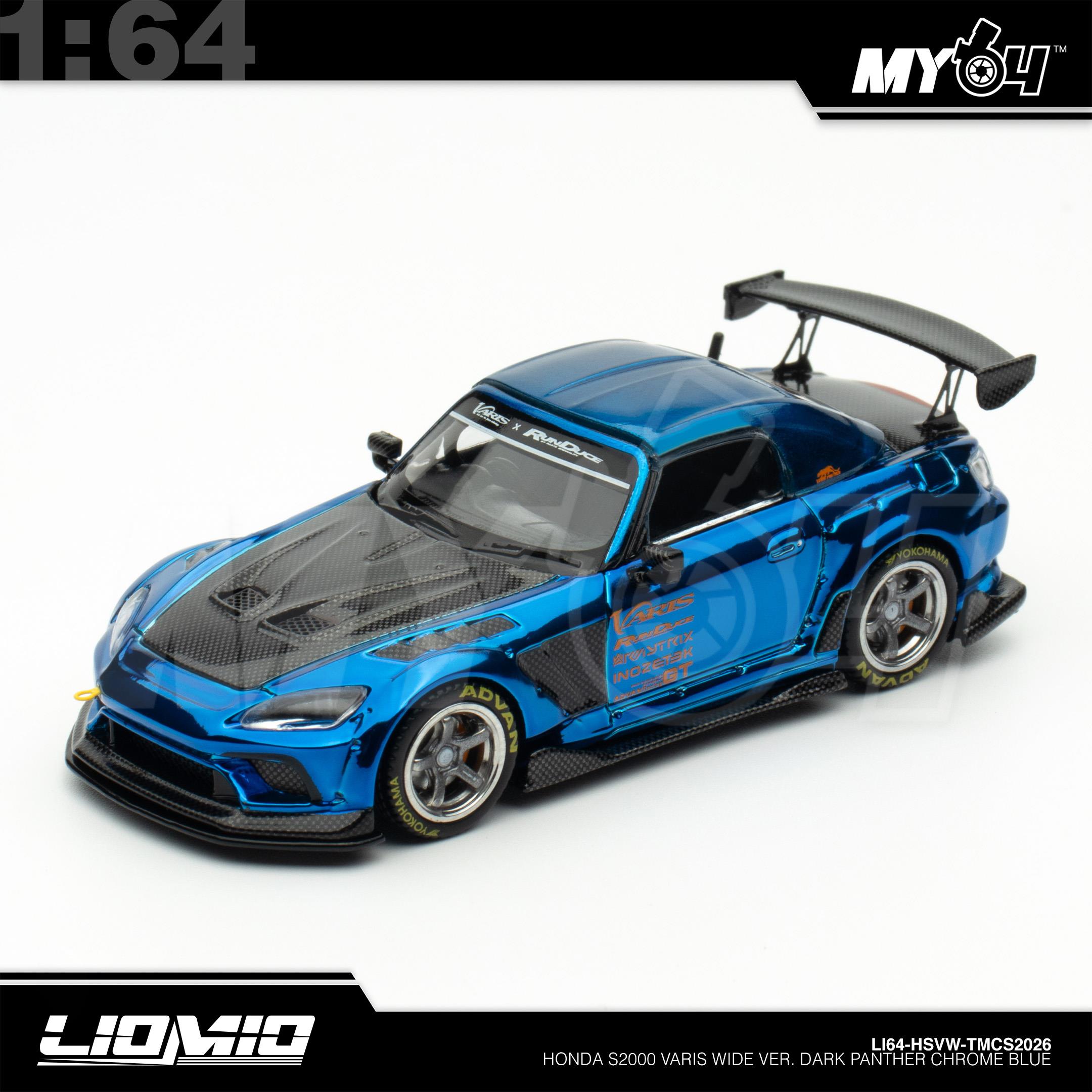 1:64 LIOMIO Honda S2000 Varis Wide Ver. Dark Panther Chrome Blue