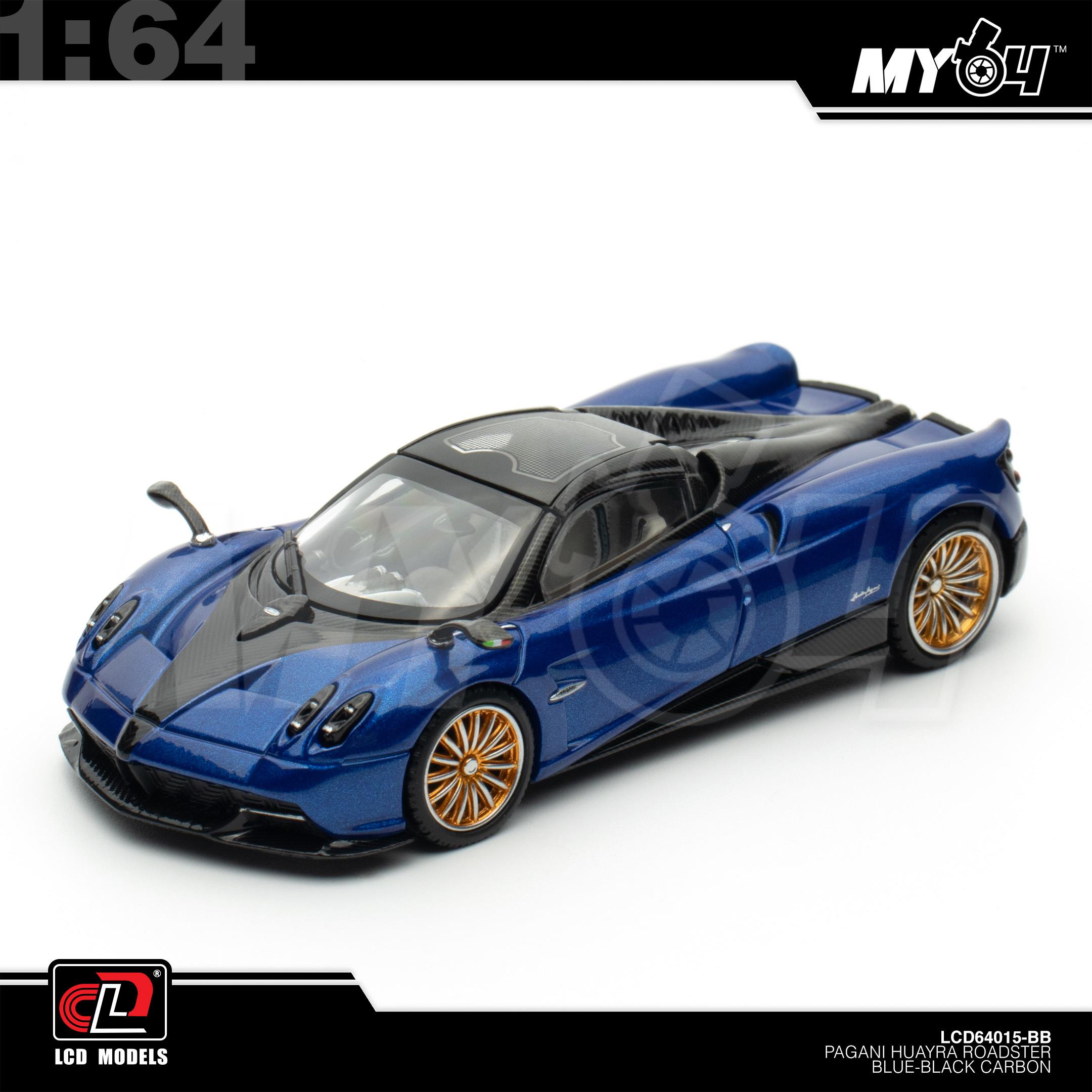 1:64 LCD MODEL Pagani Huayra Roadster Blue-Black Carbon